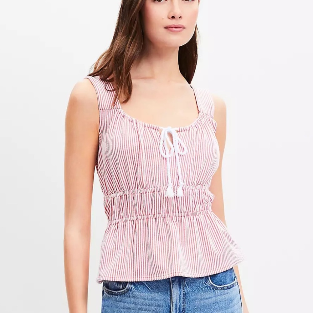 LOFT Red White Stripe Peplum Tank Top, Size XXL, NWT